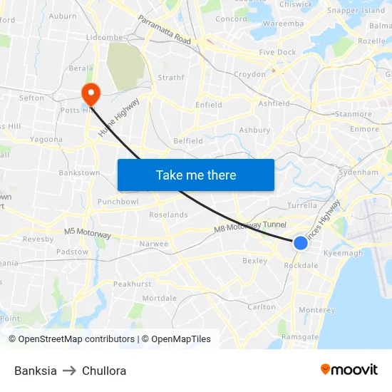 Banksia to Chullora map