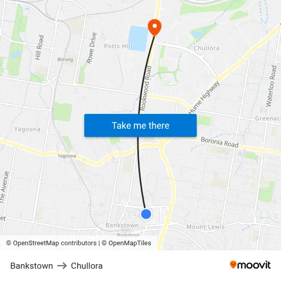 Bankstown to Chullora map