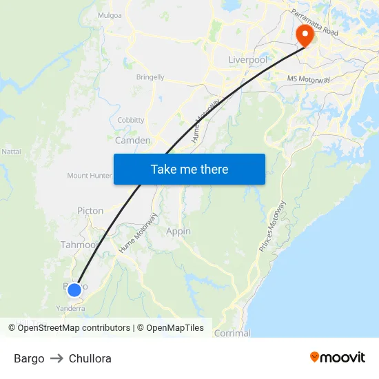 Bargo to Chullora map
