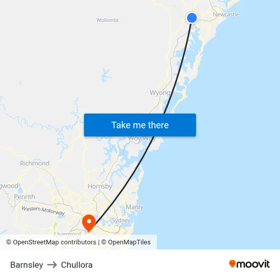 Barnsley to Chullora map