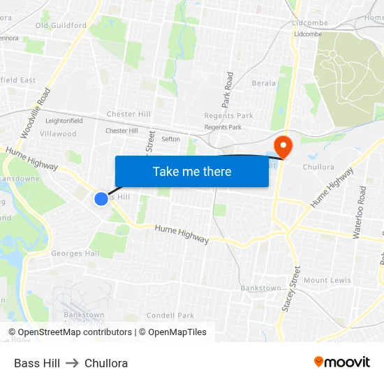 Bass Hill to Chullora map