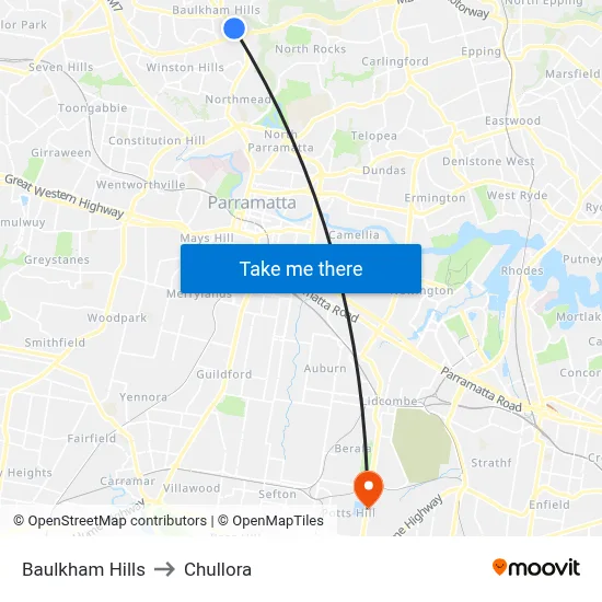 Baulkham Hills to Chullora map
