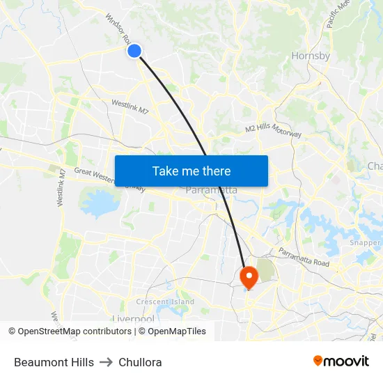 Beaumont Hills to Chullora map
