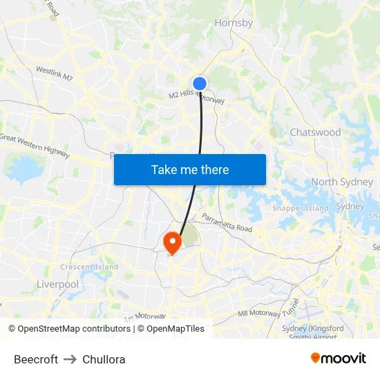 Beecroft to Chullora map