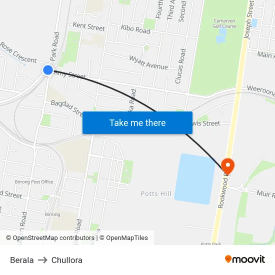 Berala to Chullora map