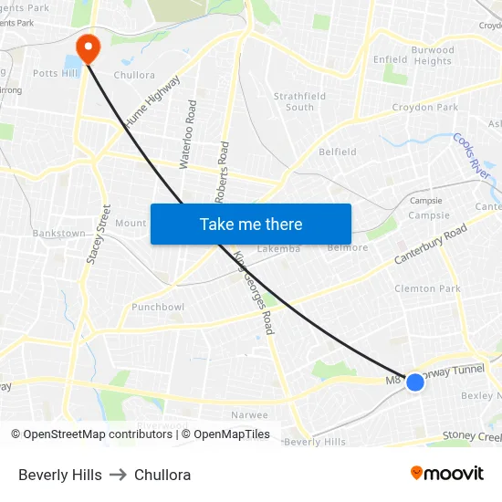 Beverly Hills to Chullora map