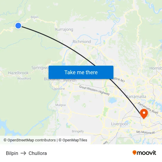 Bilpin to Chullora map
