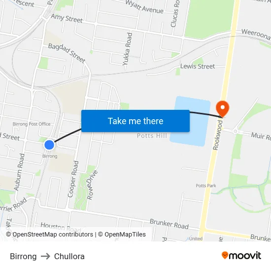 Birrong to Chullora map