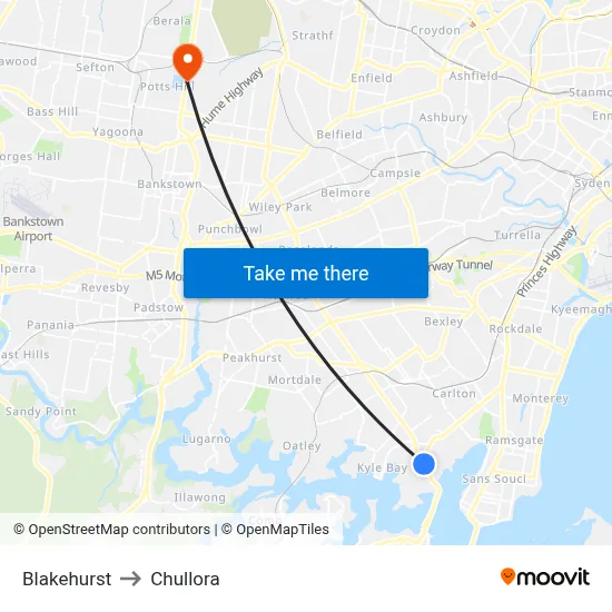 Blakehurst to Chullora map