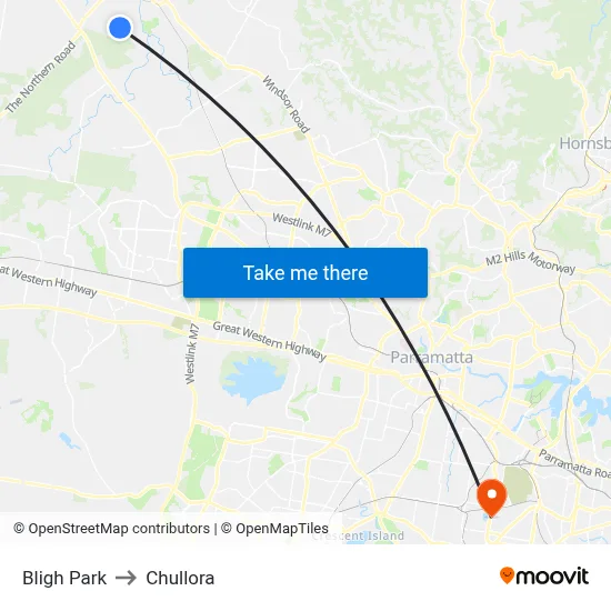 Bligh Park to Chullora map