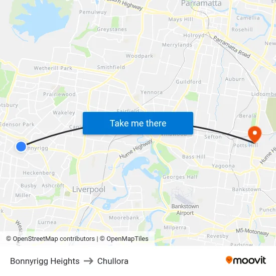 Bonnyrigg Heights to Chullora map