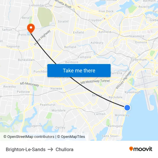 Brighton-Le-Sands to Chullora map
