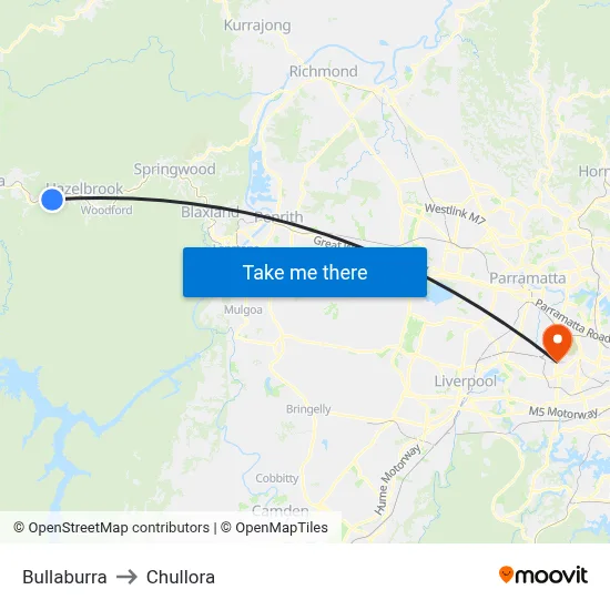 Bullaburra to Chullora map
