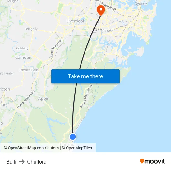 Bulli to Chullora map