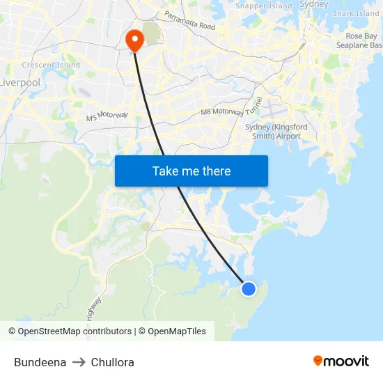 Bundeena to Chullora map