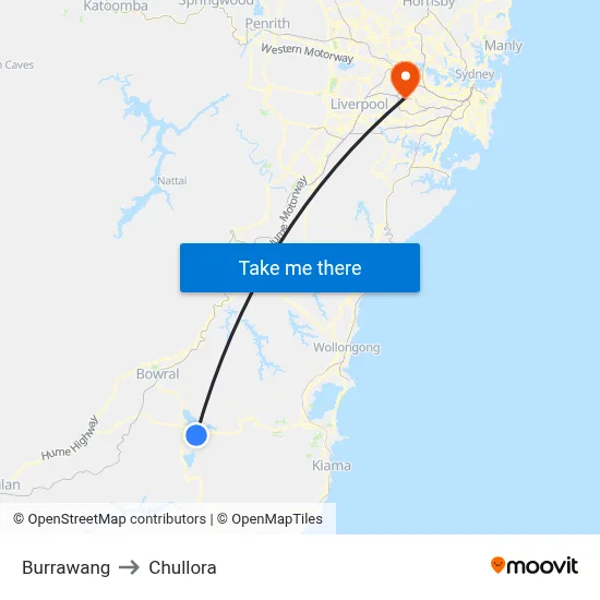 Burrawang to Chullora map
