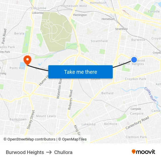 Burwood Heights to Chullora map