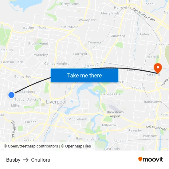 Busby to Chullora map