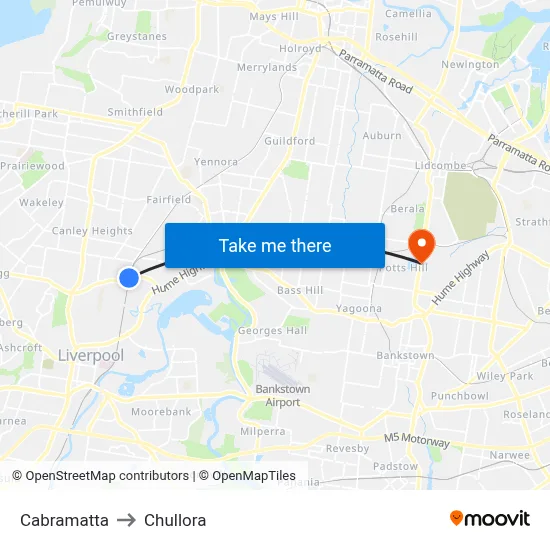 Cabramatta to Chullora map