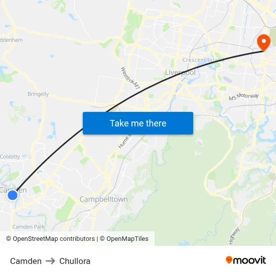Camden to Chullora map