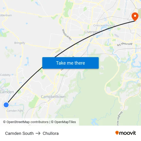 Camden South to Chullora map