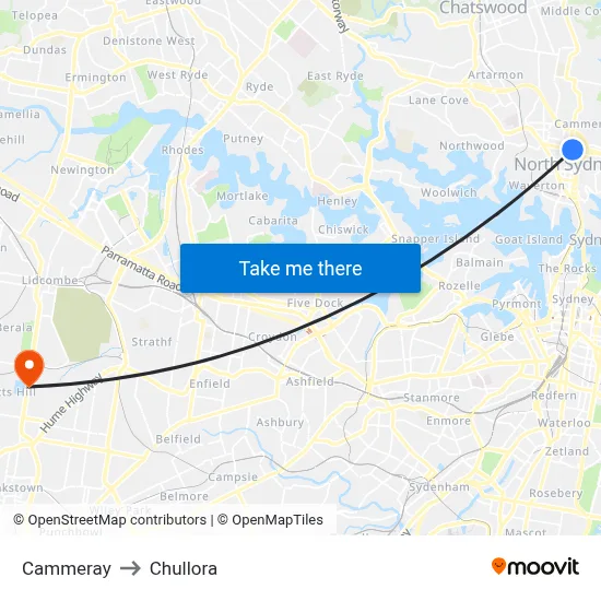 Cammeray to Chullora map