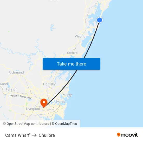 Cams Wharf to Chullora map