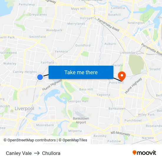 Canley Vale to Chullora map