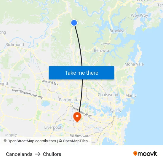 Canoelands to Chullora map