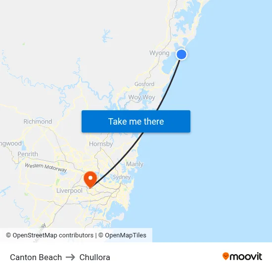 Canton Beach to Chullora map