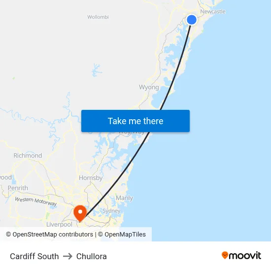 Cardiff South to Chullora map