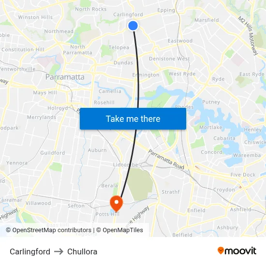 Carlingford to Chullora map