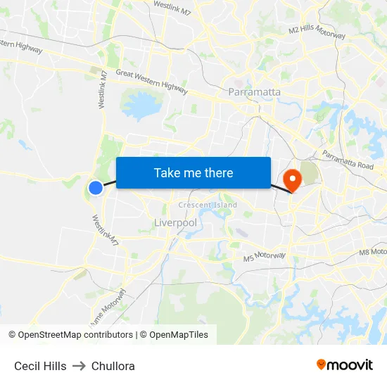 Cecil Hills to Chullora map