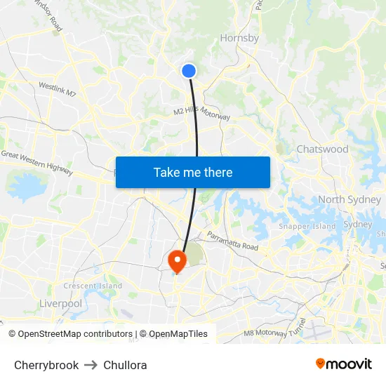 Cherrybrook to Chullora map