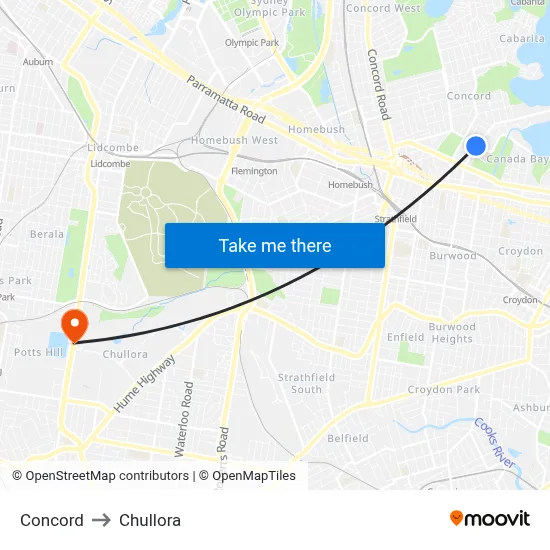Concord to Chullora map