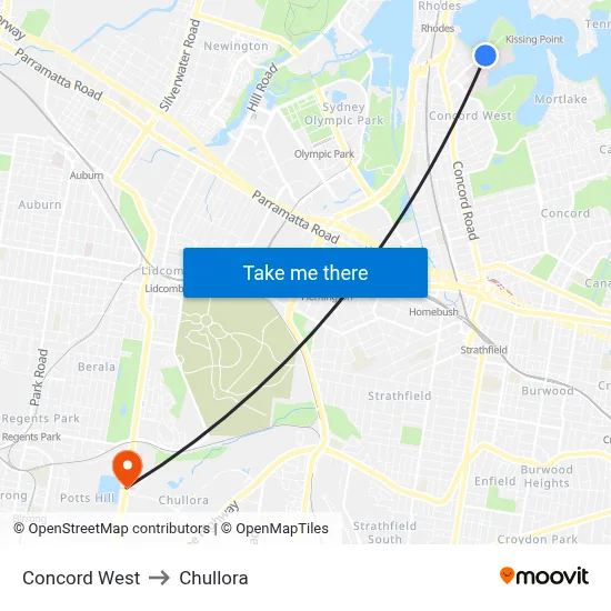 Concord West to Chullora map