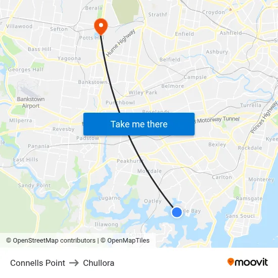 Connells Point to Chullora map