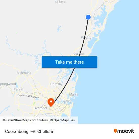 Cooranbong to Chullora map