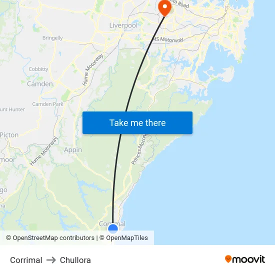 Corrimal to Chullora map