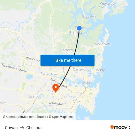 Cowan to Chullora map
