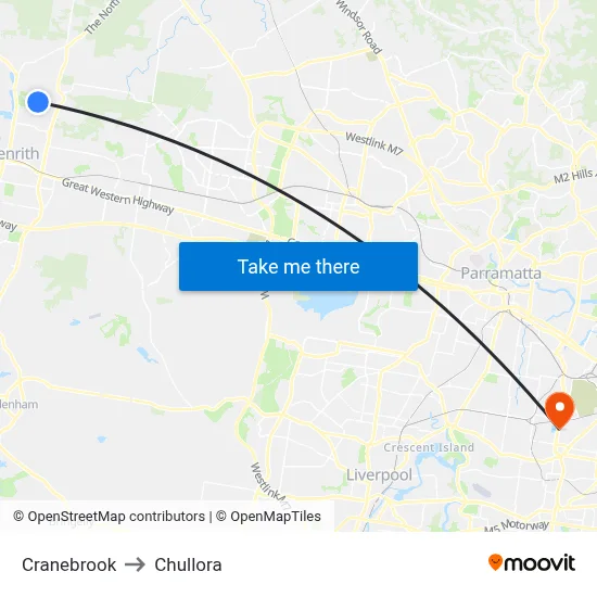 Cranebrook to Chullora map