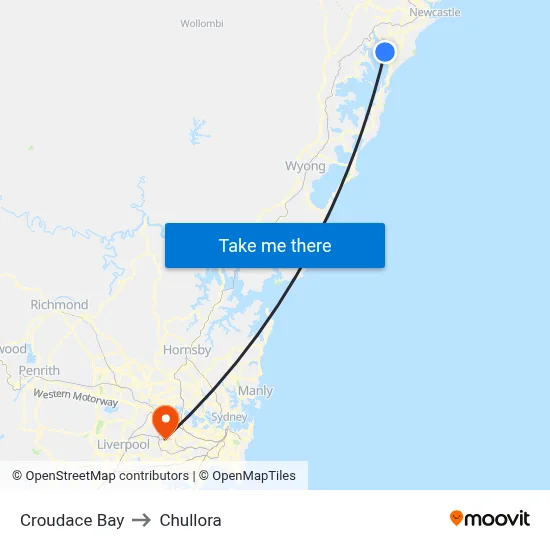 Croudace Bay to Chullora map
