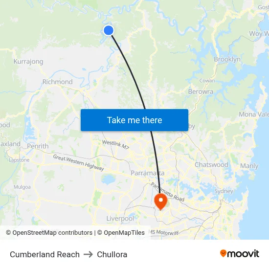Cumberland Reach to Chullora map
