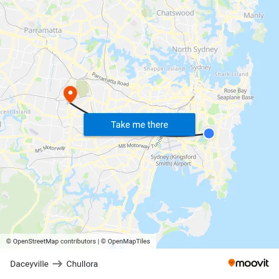 Daceyville to Chullora map
