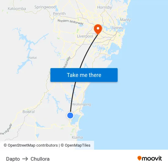 Dapto to Chullora map