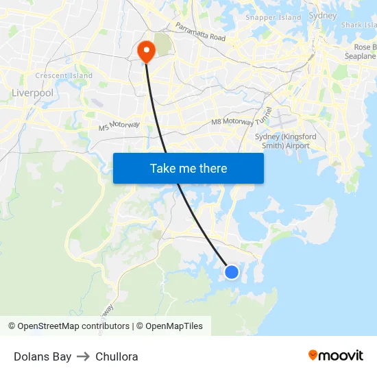 Dolans Bay to Chullora map