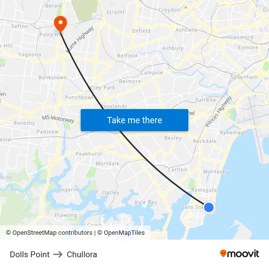 Dolls Point to Chullora map