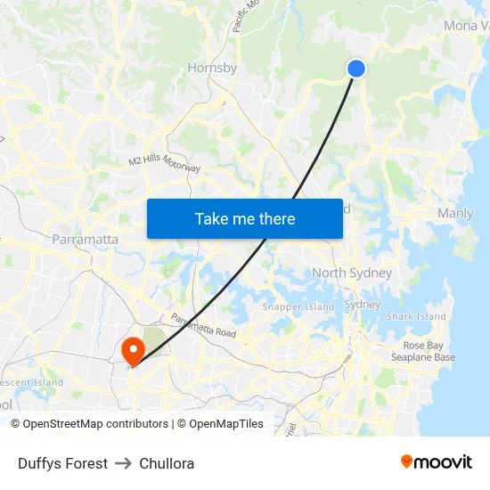Duffys Forest to Chullora map