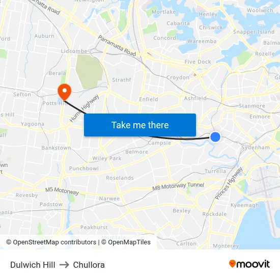 Dulwich Hill to Chullora map