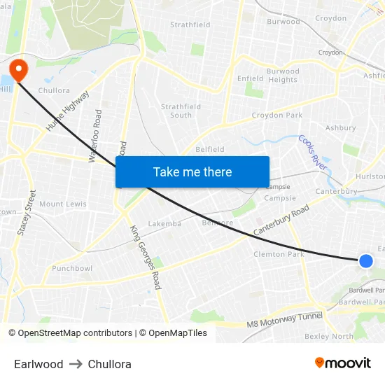 Earlwood to Chullora map